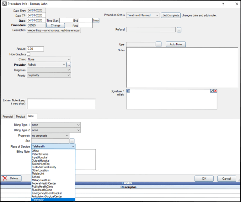 Screenshot of sample patient info screen