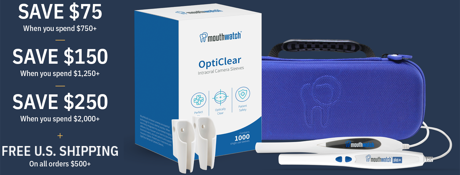 MouthWatch cameras, sleeves, wall brackets, and carrying case